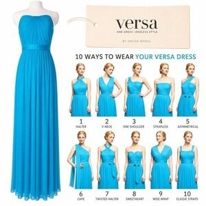 David's Bridal Versa Dress 6 Pacific Blue Convertible Bridesmaid Wedding NWT